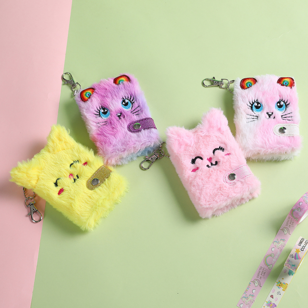 Plush Clip On Rainbow Kitten Mini Notebook (4 Designs)