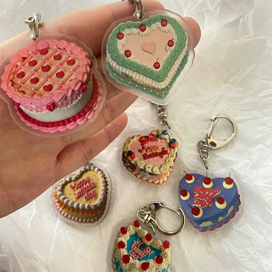 Retro Deco Cake Charm Clip Keychain (6 Colours)