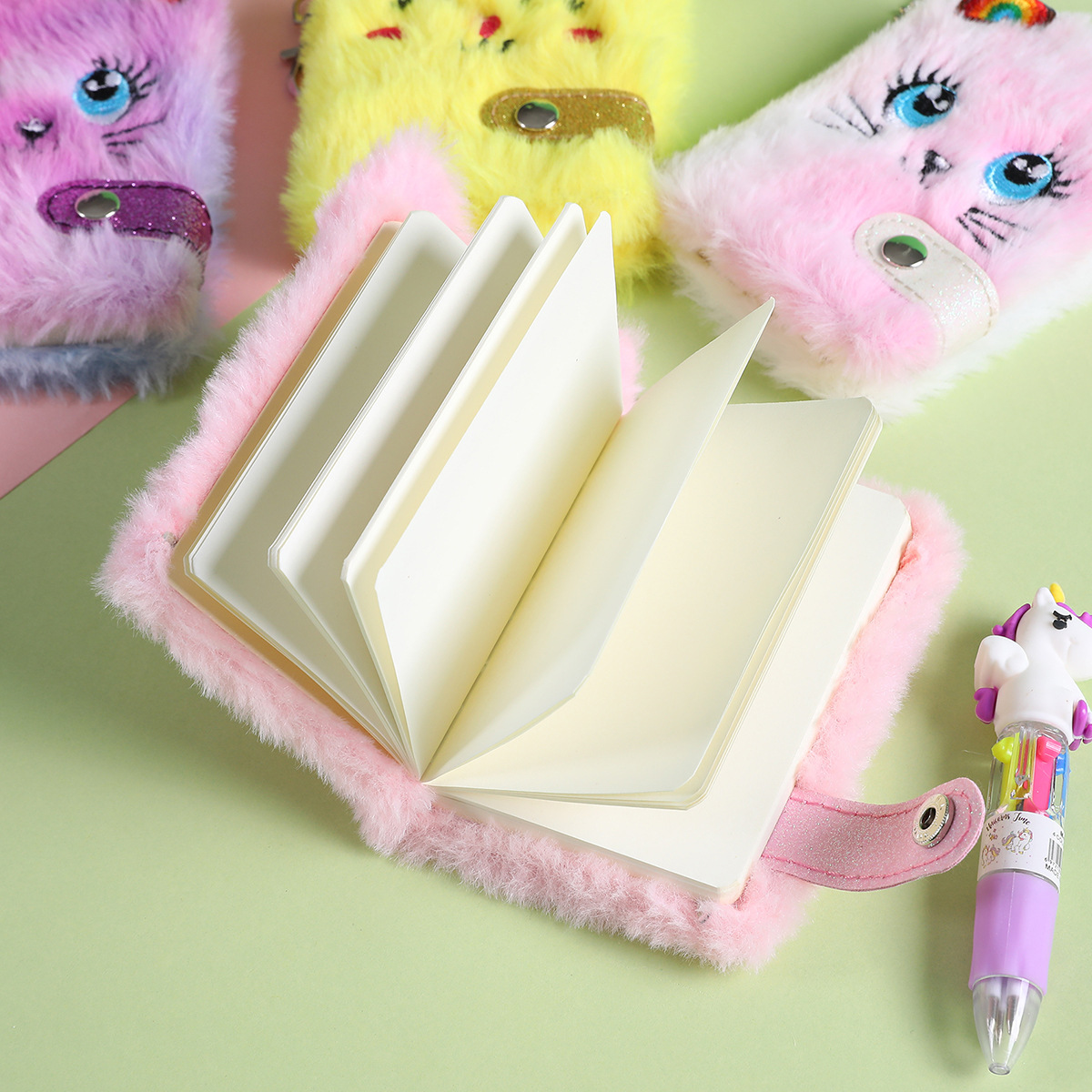 Plush Clip On Rainbow Kitten Mini Notebook (4 Designs)