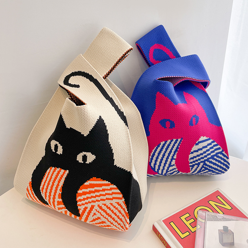 Playful Cat Knitted Mini Lunch Tote (3 Colours)