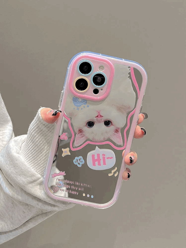 "Hi!" Cat Mirrored iPhone Case