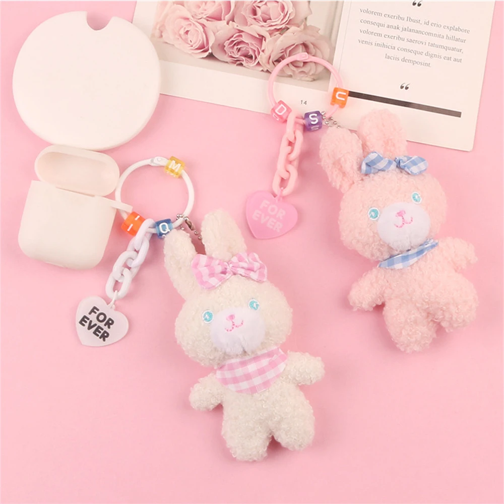 Gingham Bunny Animal Character Plush Keychain (3 Designs)