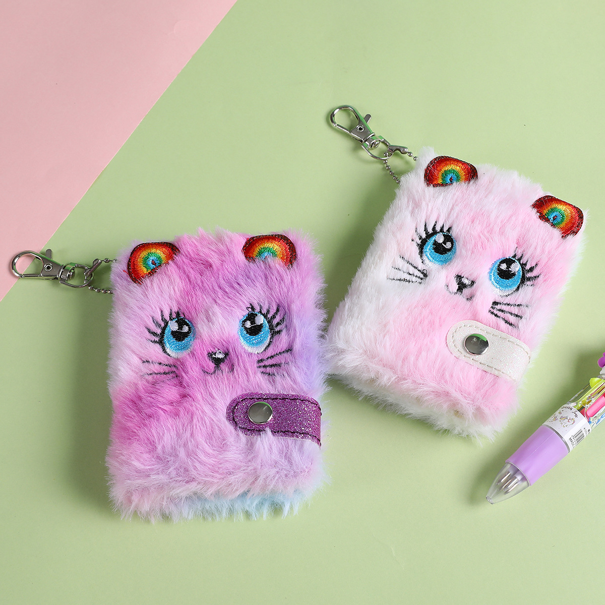 Plush Clip On Rainbow Kitten Mini Notebook (4 Designs)