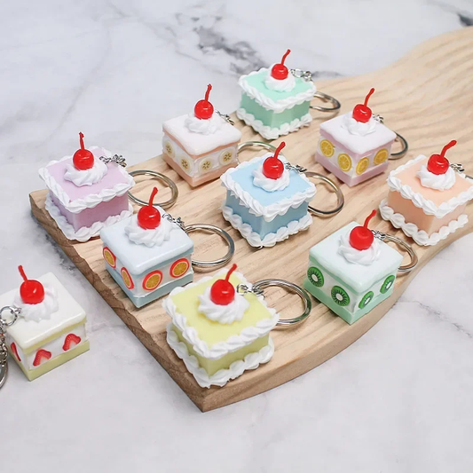 3D Deco Cherry Cake Charm Keyring (10 Colours)