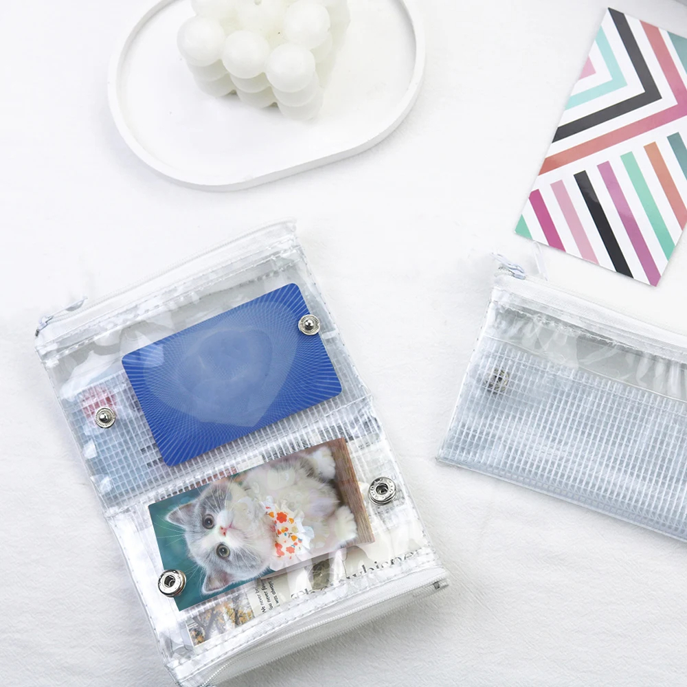 Clear Mesh Double Layer Zipper Pouch Card Holder