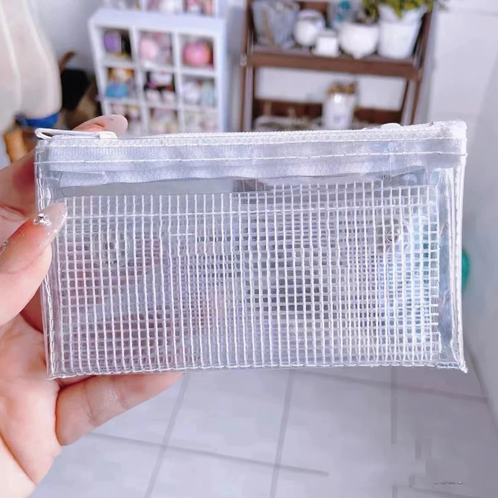 Clear Mesh Double Layer Zipper Pouch Card Holder