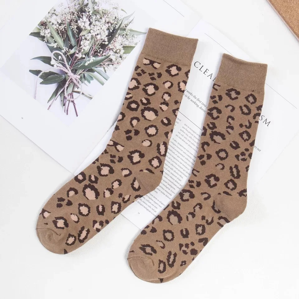 Leopard Print Crew Socks (5 Colours)