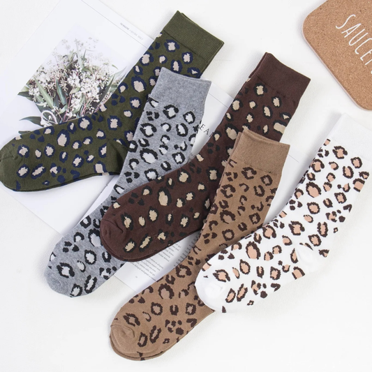 Leopard Print Crew Socks (5 Colours)