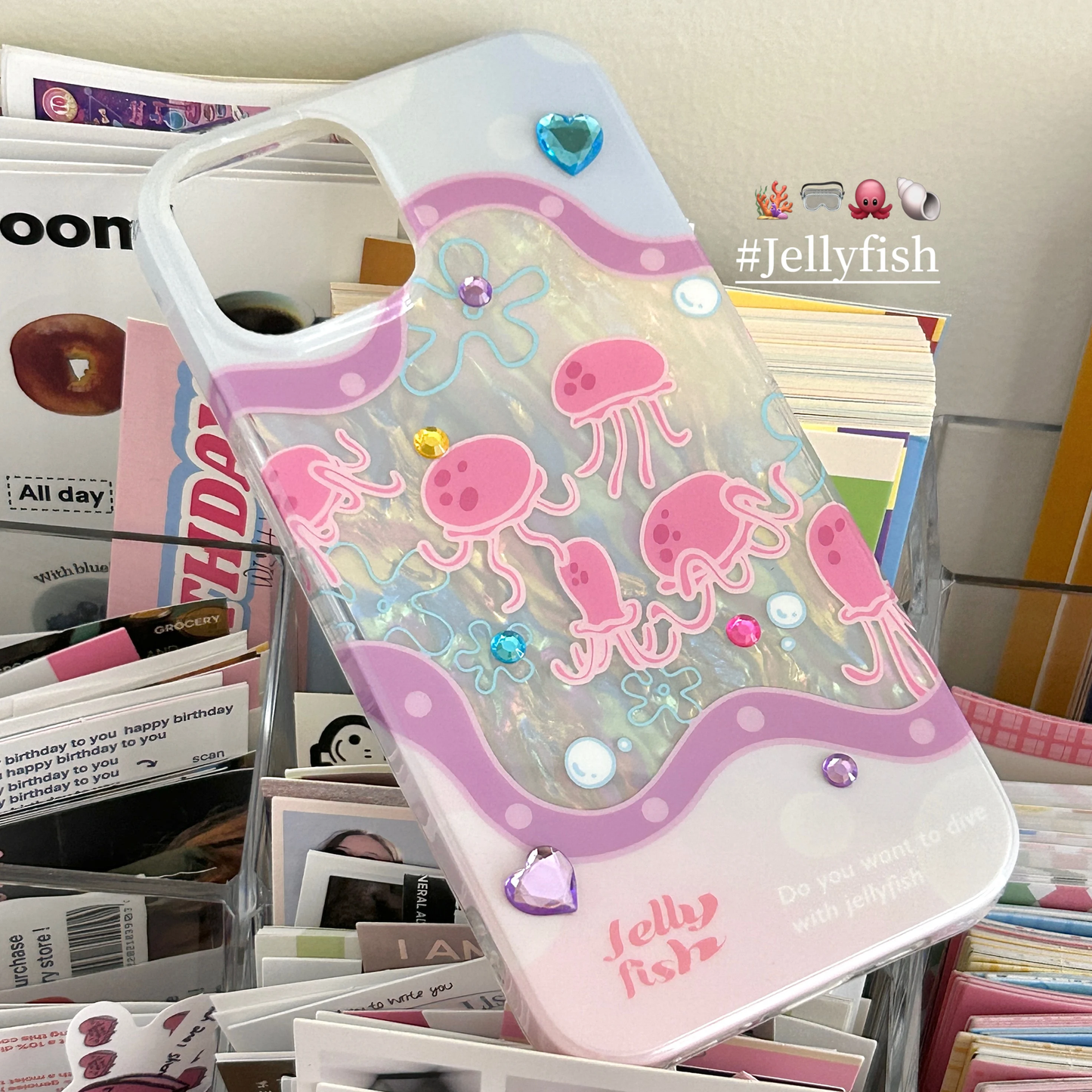 Pink Jellyfish iPhone Case with 3D stickers