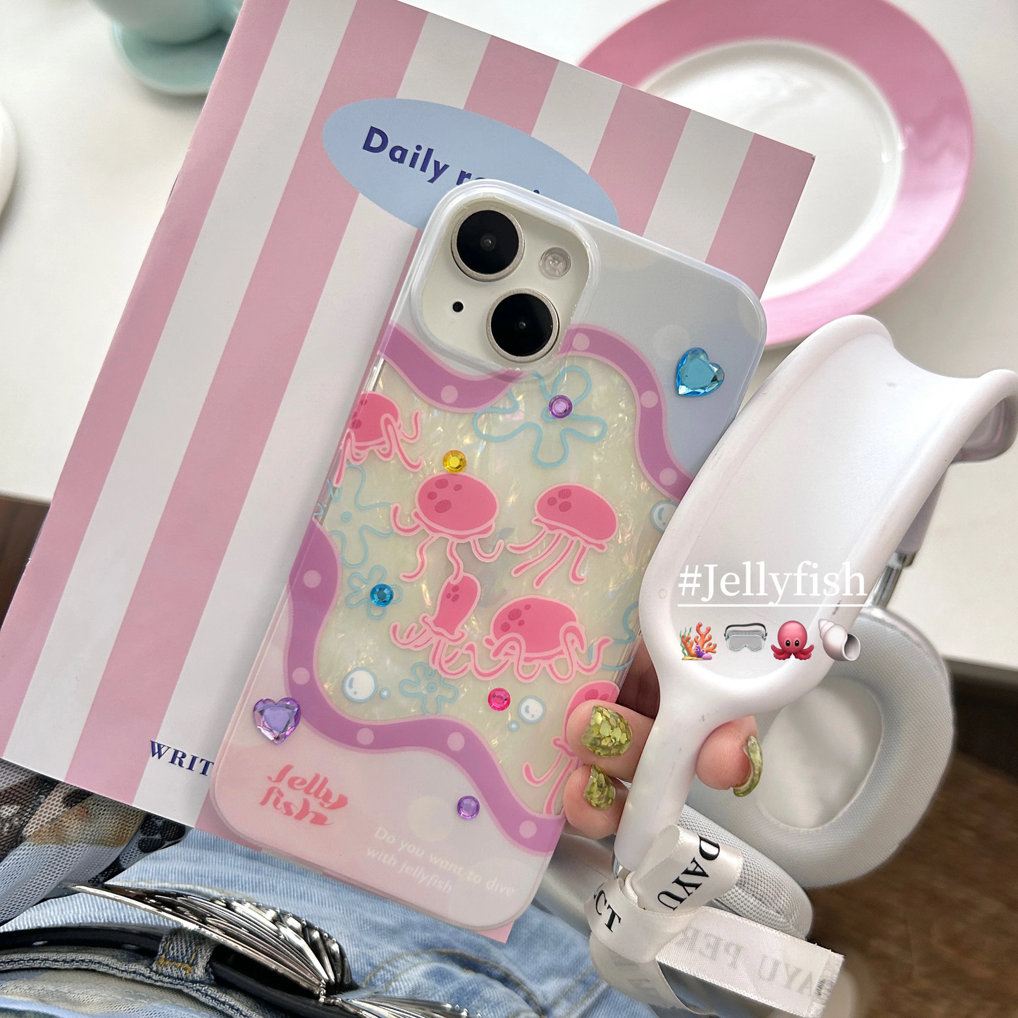 Pink Jellyfish iPhone Case with 3D stickers