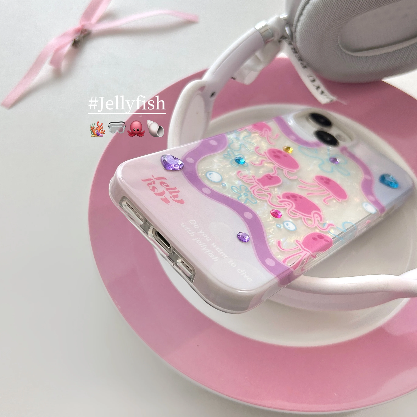 Pink Jellyfish iPhone Case with 3D stickers