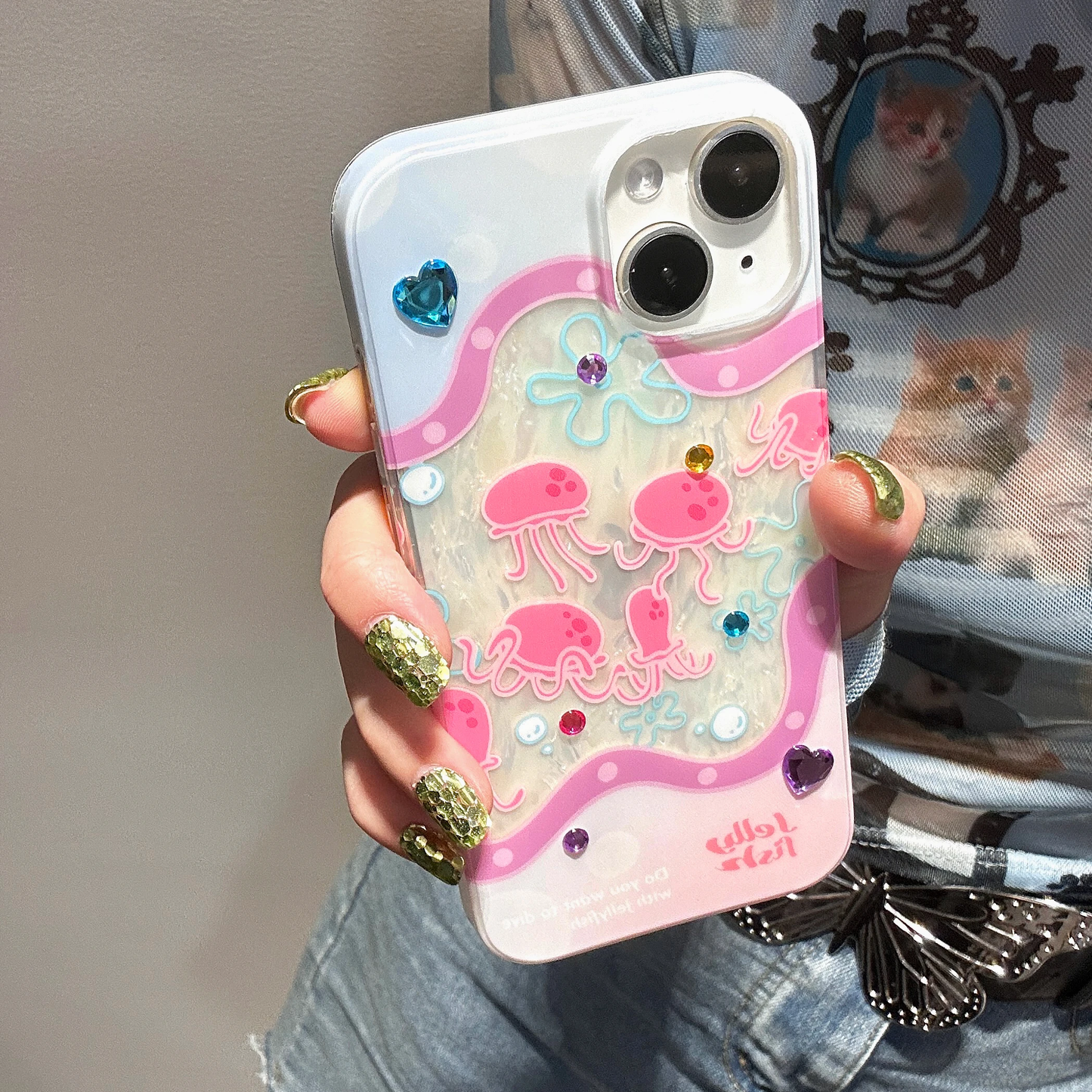 Pink Jellyfish iPhone Case with 3D stickers