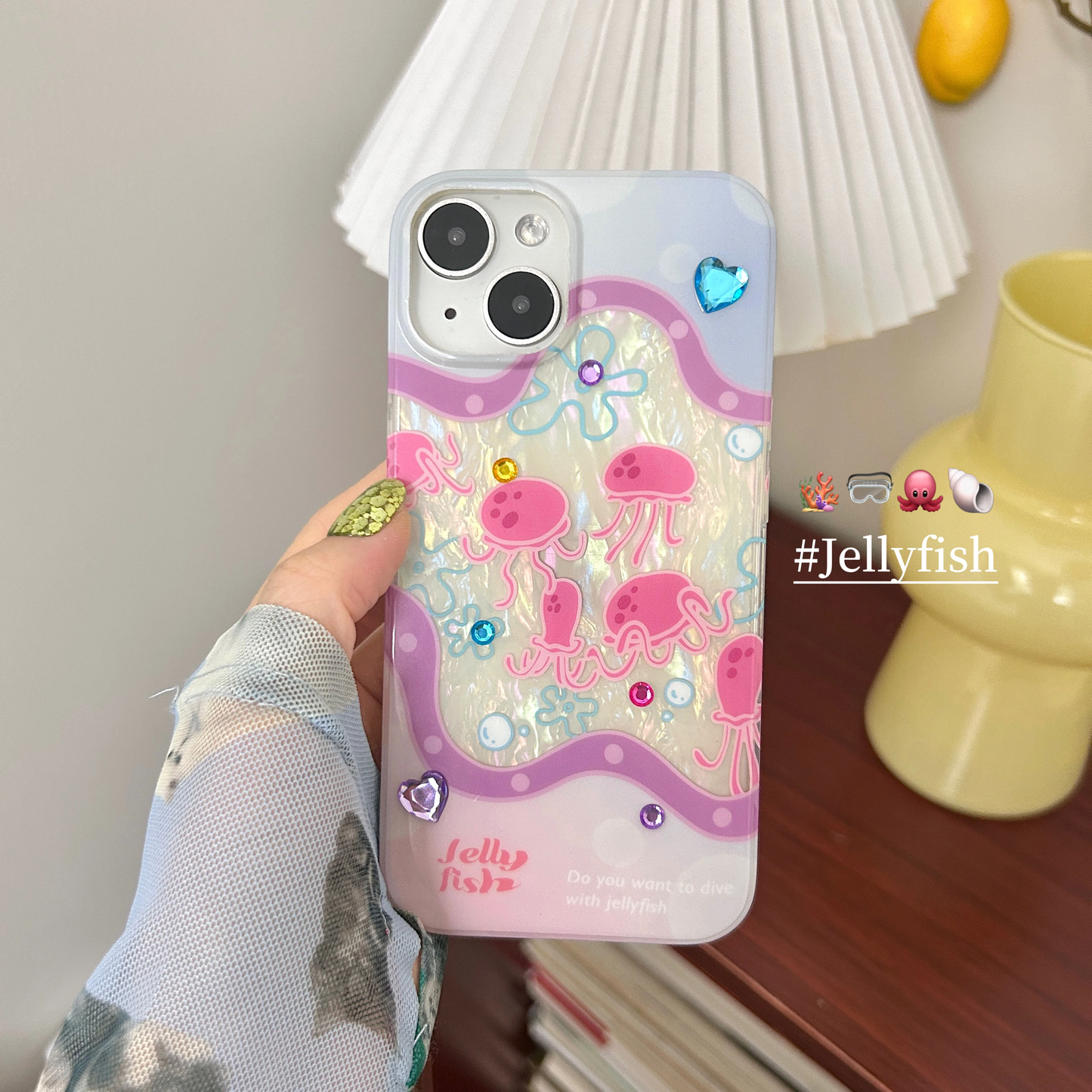 Pink Jellyfish iPhone Case with 3D stickers