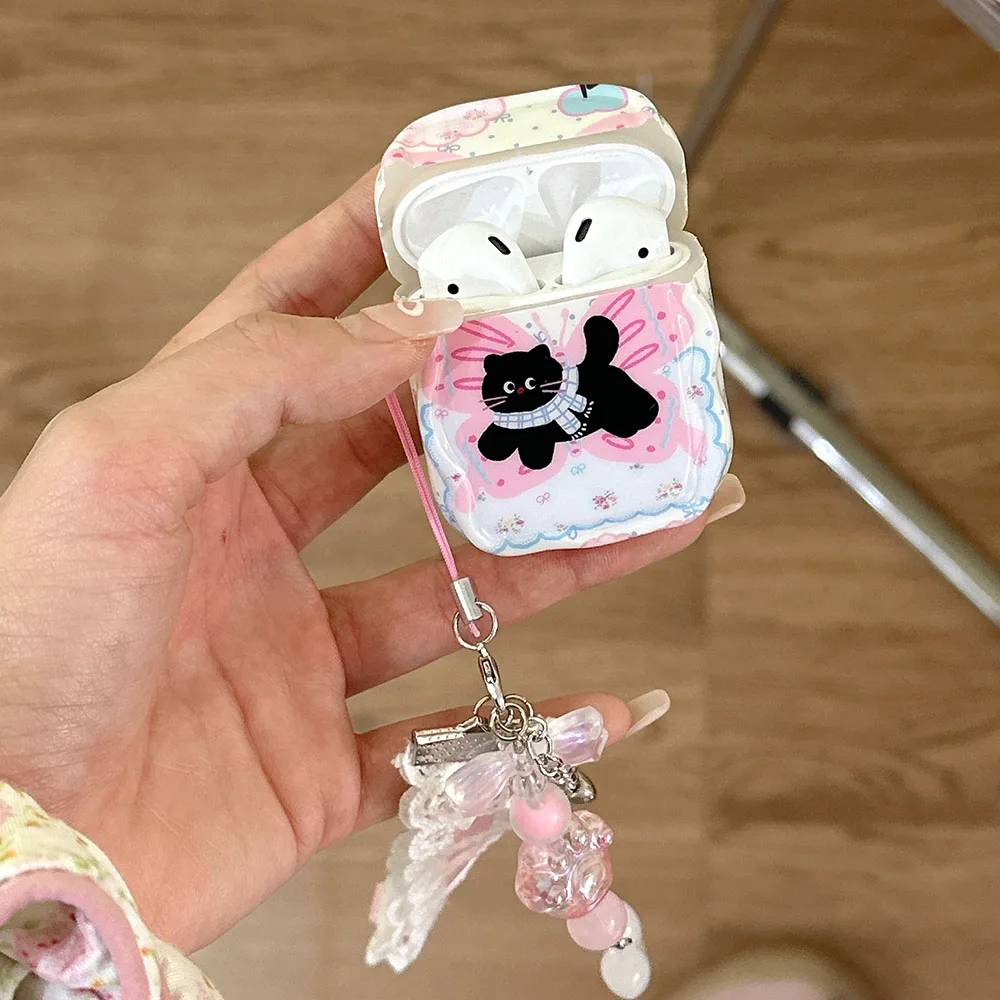 Butterfly Cat AirPods Charger Case Cover with Charm Strap