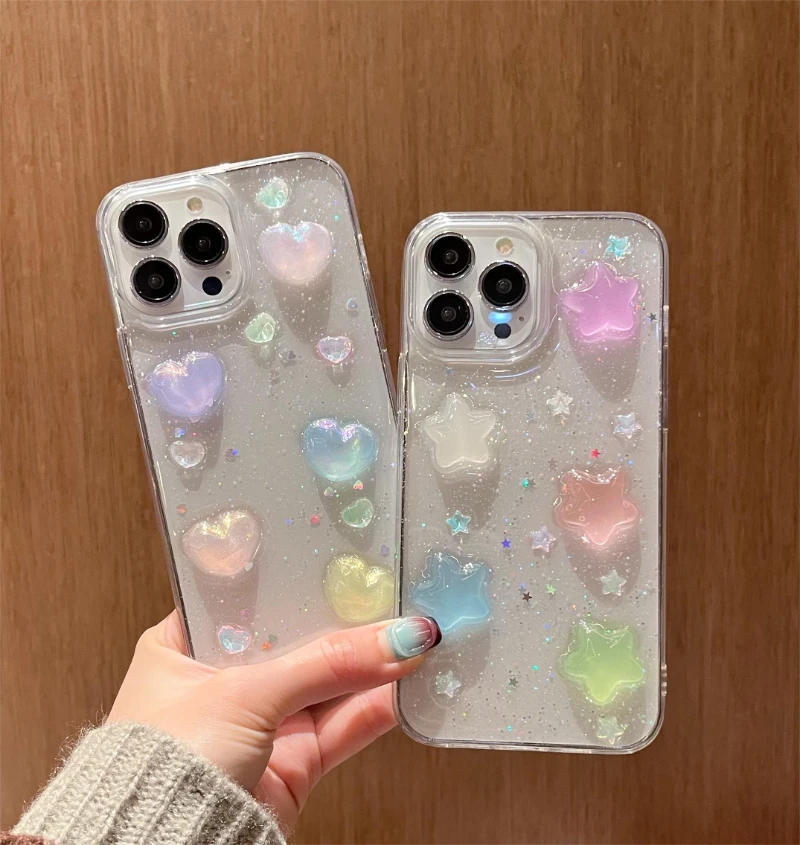 Glow in the Dark Resin Stars or Hearts iPhone Case (2 Colours)