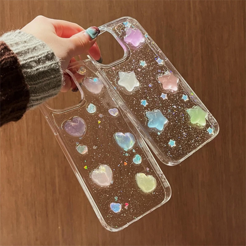 Glow in the Dark Resin Stars or Hearts iPhone Case (2 Colours)