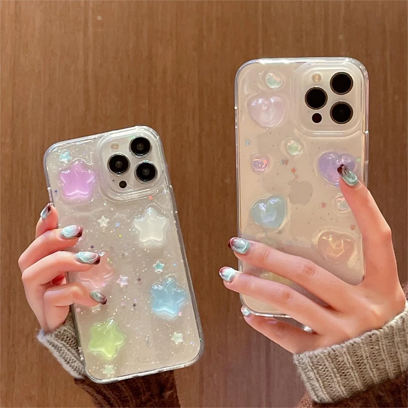 Glow in the Dark Resin Stars or Hearts iPhone Case (2 Colours)