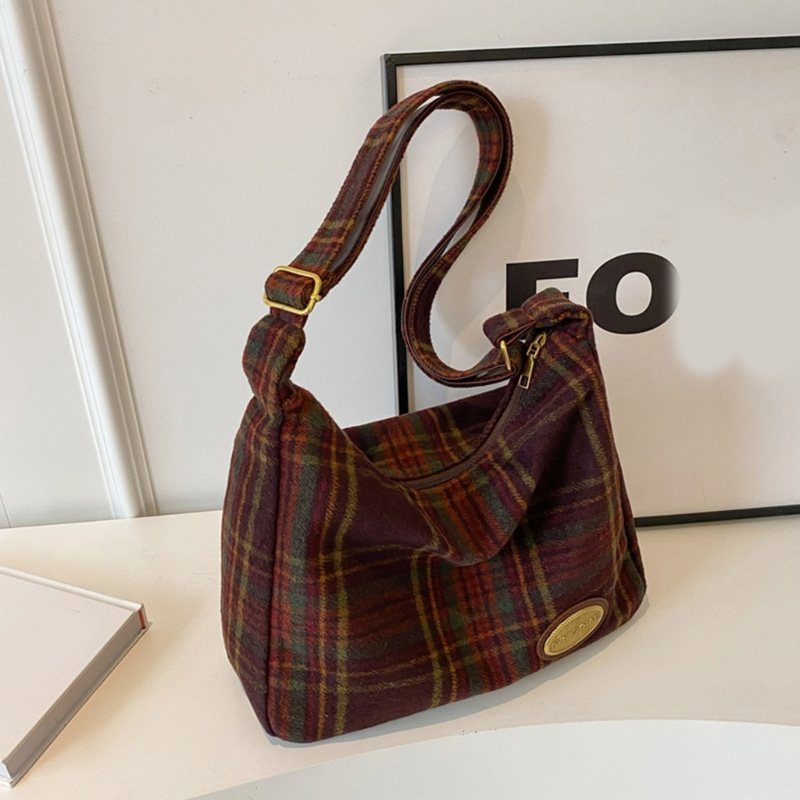 Tartan Shoulder Bag with Bunny Charm (3 Colours)