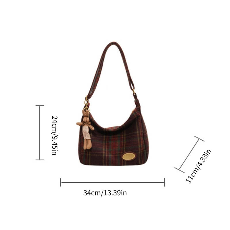 Tartan Shoulder Bag with Bunny Charm (3 Colours)