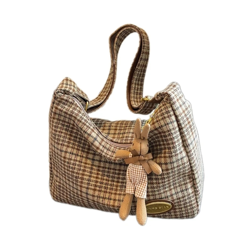 Tartan Shoulder Bag with Bunny Charm (3 Colours)