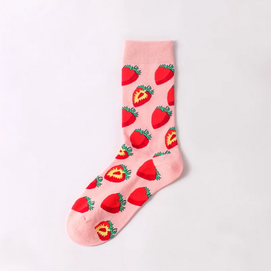 Pink Strawberry Crew Socks