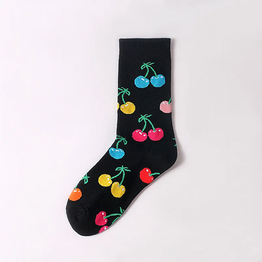 Pop Colour Cherry Pattern Crew Socks