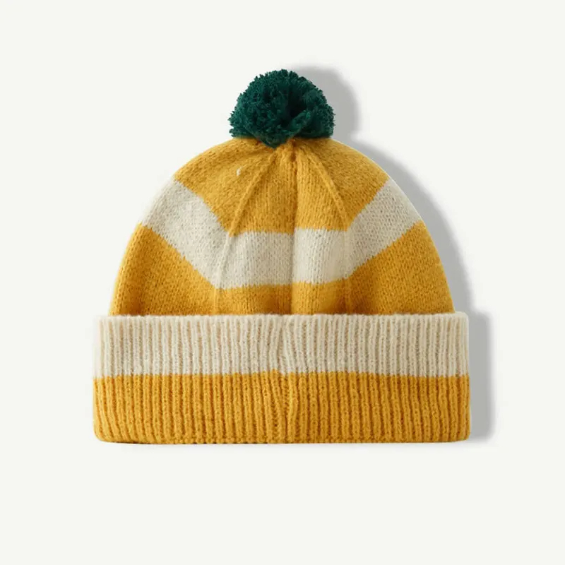 Pom Pom Striped Beanie Hat (9 Colours)