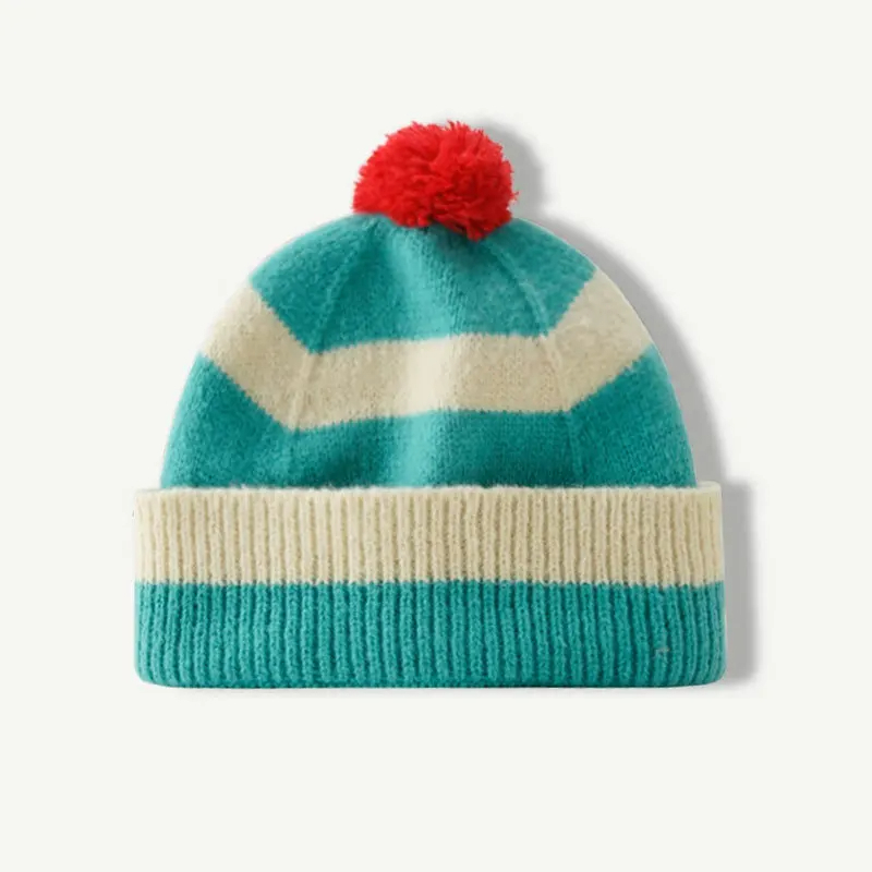 Pom Pom Striped Beanie Hat (9 Colours)