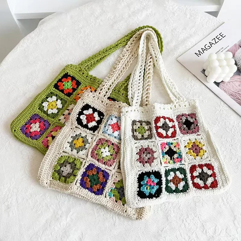 Crochet Floral Granny Square Tote (5 Colours)