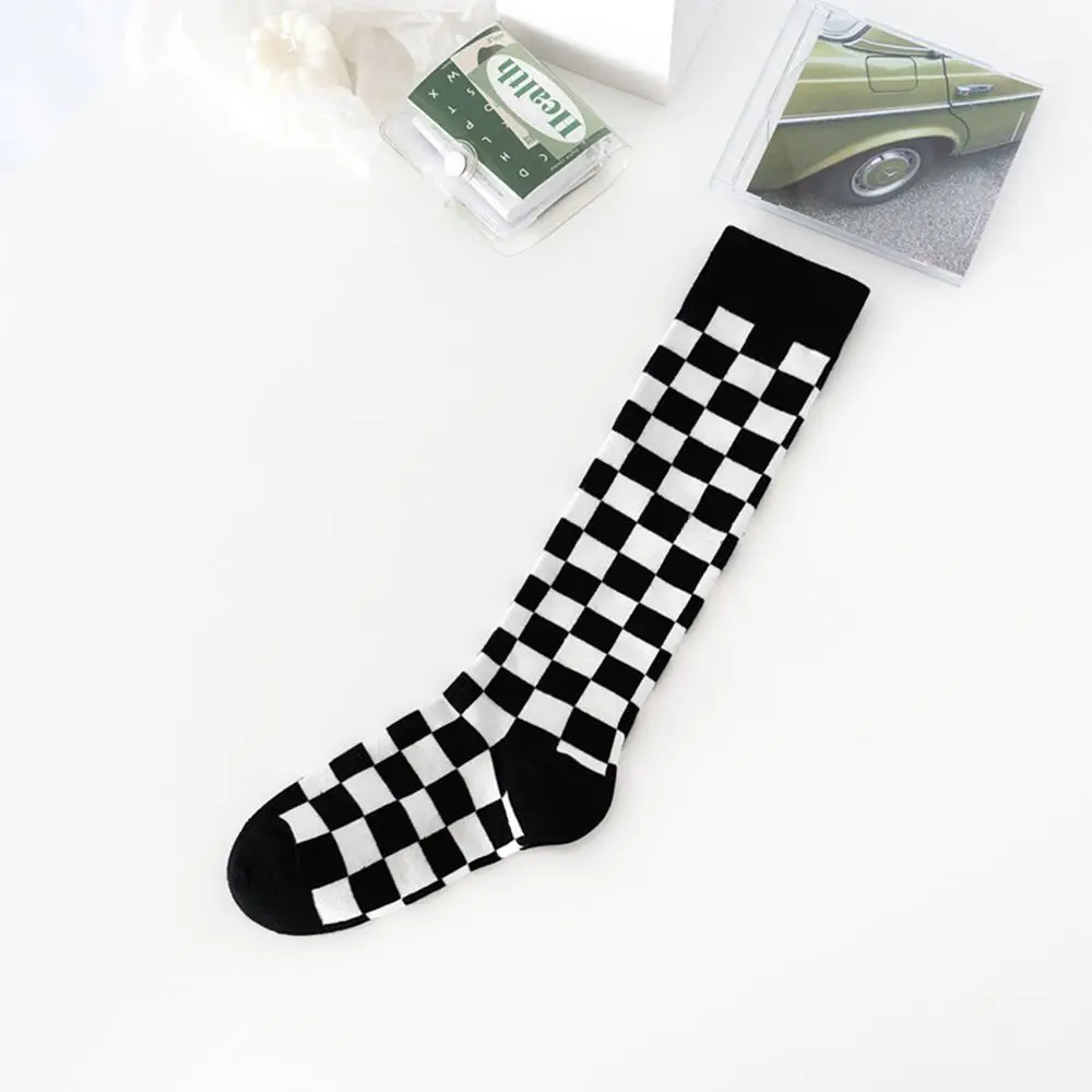 Checkerboard Pattern Calf Socks (3 Colours)