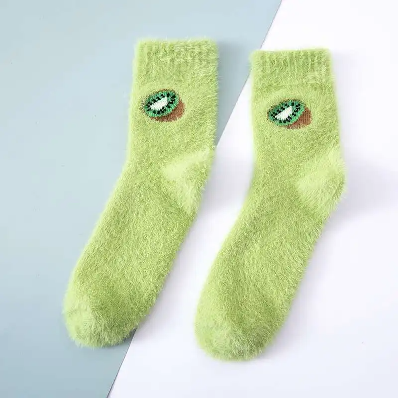 Fuzzy Fruit Embroidery Crew Socks (5 Designs)