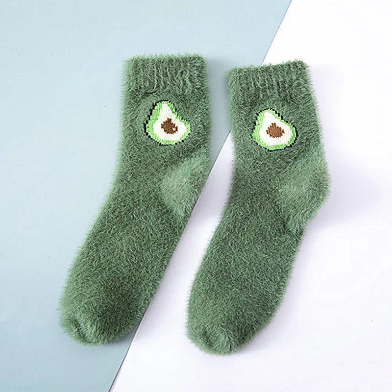 Fuzzy Fruit Embroidery Crew Socks (5 Designs)