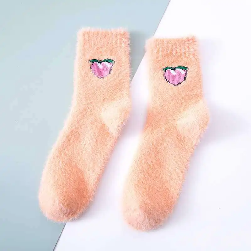 Fuzzy Fruit Embroidery Crew Socks (5 Designs)