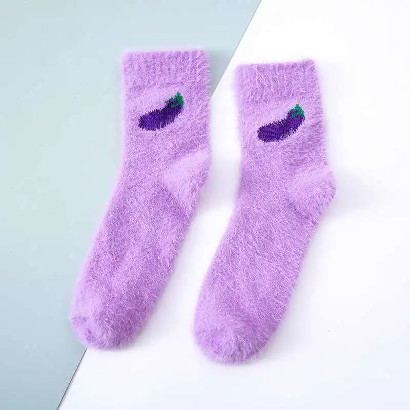 Fuzzy Fruit Embroidery Crew Socks (5 Designs)