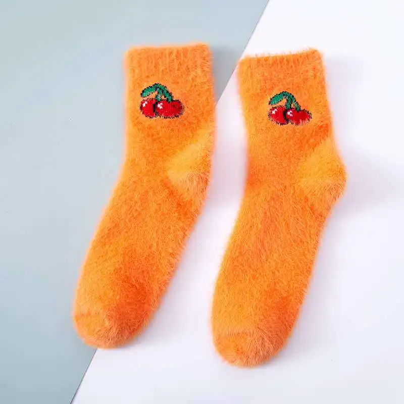 Fuzzy Fruit Embroidery Crew Socks (5 Designs)