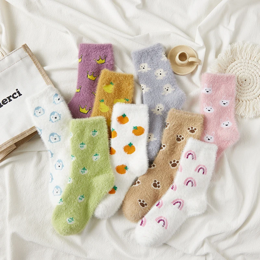 Fluffy Illustration Crew Socks (9 Designs)