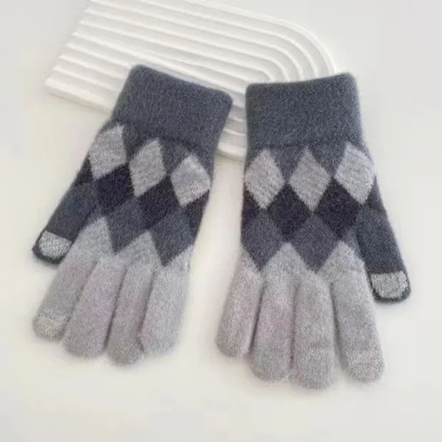 Fluffy Argyle Gloves (6 Colours)