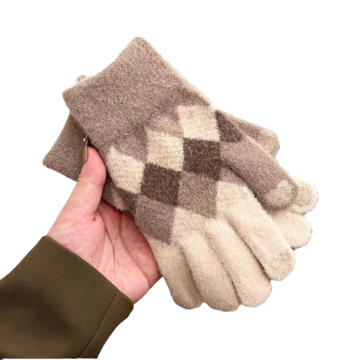 Fluffy Argyle Gloves (6 Colours)