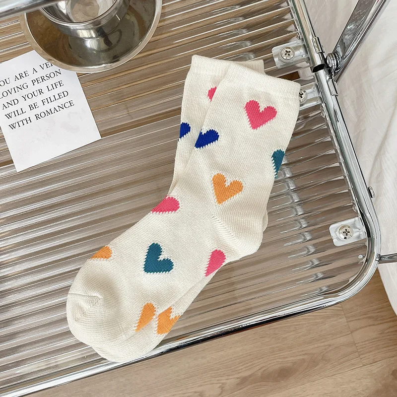 Heart Pattern Crew Socks (4 Colours)