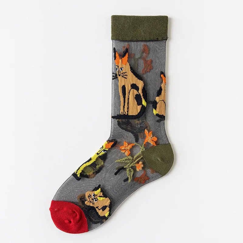 Transparent Flower Crew Socks (8 Colours)