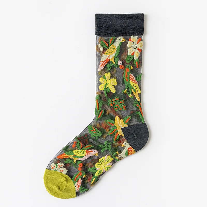 Transparent Flower Crew Socks (8 Colours)