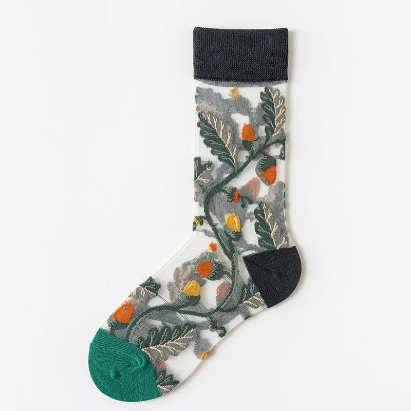 Transparent Flower Crew Socks (8 Colours)