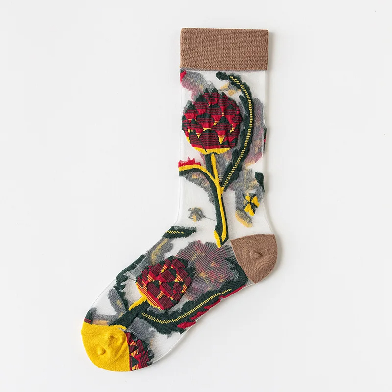 Transparent Flower Crew Socks (8 Colours)