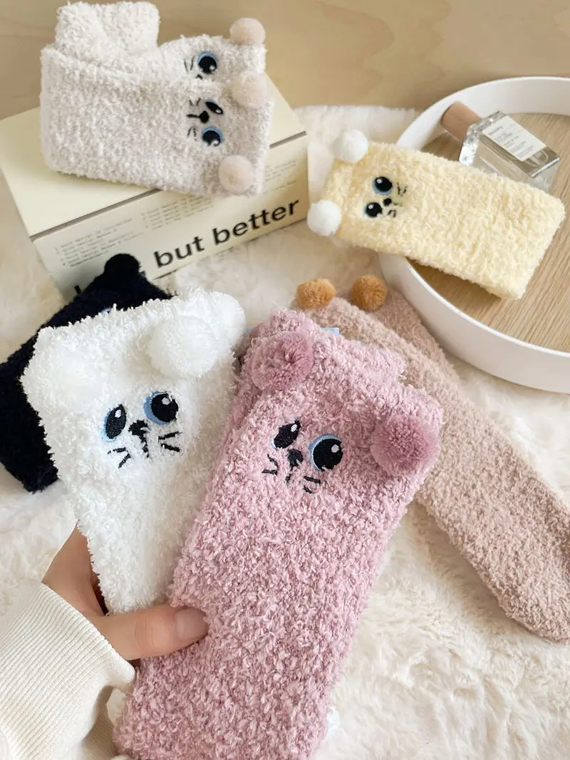 Fuzzy Kitty Crew Socks (6 Colours)