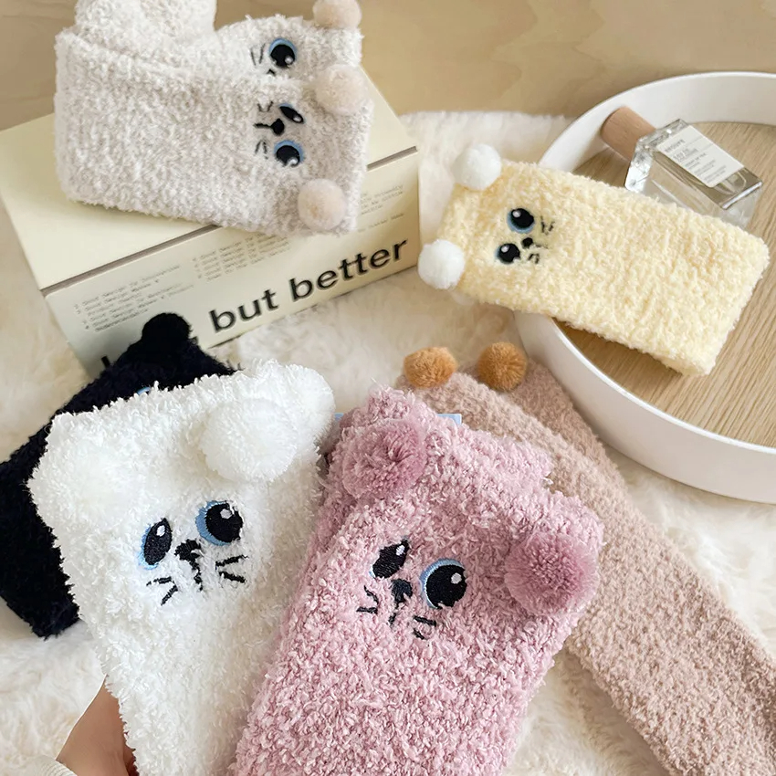 Fuzzy Kitty Crew Socks (6 Colours)