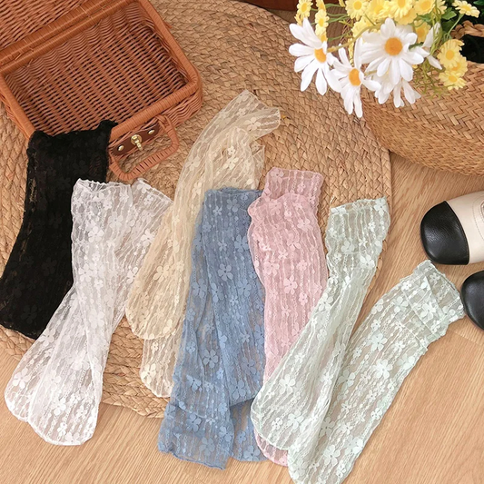 Lacy Transparent Flower Crew Socks (6 Colours)