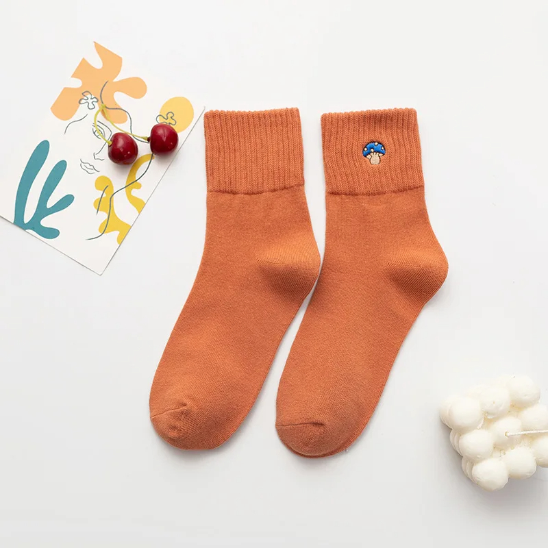 Mushroom Embroidery Crew Socks (5 Colours)