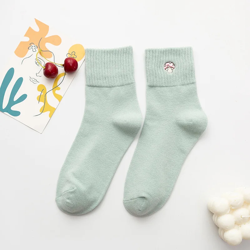 Mushroom Embroidery Crew Socks (5 Colours)