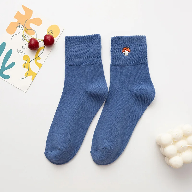 Mushroom Embroidery Crew Socks (5 Colours)