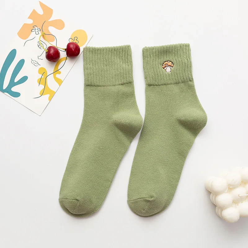 Mushroom Embroidery Crew Socks (5 Colours)